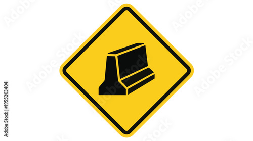 Yellow diamond warning sign featuring a black silhouette of a concrete road barrier (Jersey barrier), commonly used for road work ahead.