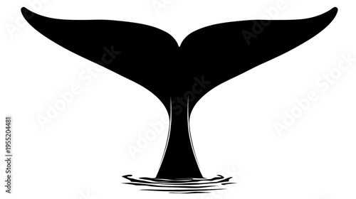 A black and white illustration of a whale's tail emerging from the water