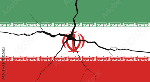 Cracked Iran Flag with Emblem.