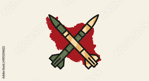 Crossed missiles and rocket illustration.