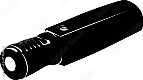 Black and white 3D representation of a mechanical component, featuring cylindrical and rectangular elements