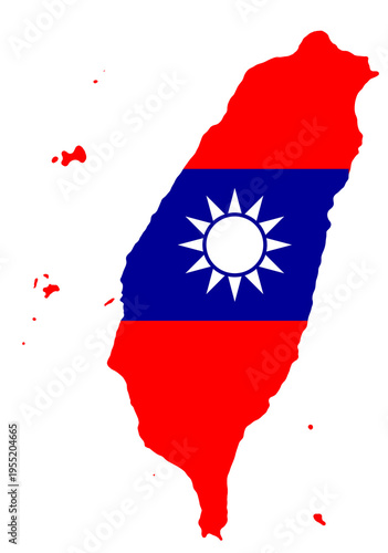 map of Taiwan, simplified symbolic shape with taiwanese flag colors