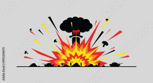 Explosion with Fire and Smoke Rising.