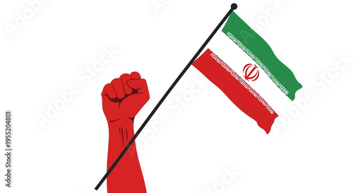 Iranian flag on raised fist symbol.