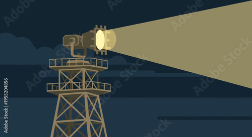 Lighthouse Tower with Bright Light Beam.