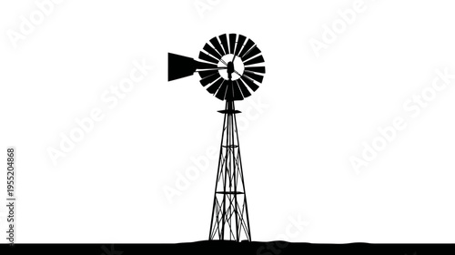 Silhouetted illustration of a traditional windmill. It stands against a white background, black shape