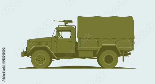 Military truck with canvas cover.