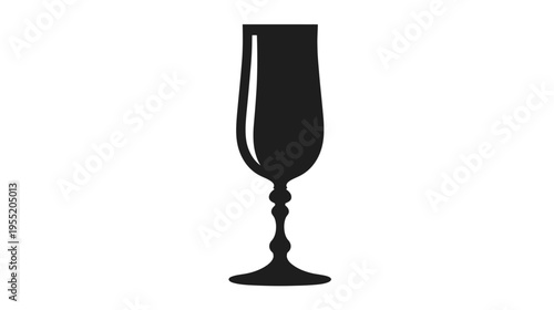 A tall, elegant black silhouette of a champagne flute. The glass features a slender, elongated bowl and stem