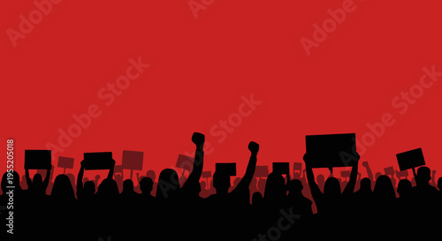 People protesting with raised signs.