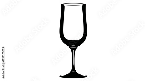 A tall, slender champagne flute silhouette, depicted in black against a clean white background