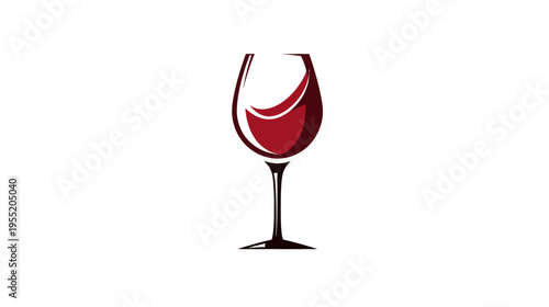 A wine glass illustration against a white backdrop. The glass is filled with deep red liquid