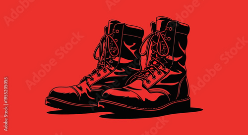 Pair of Black Leather Combat Boots.