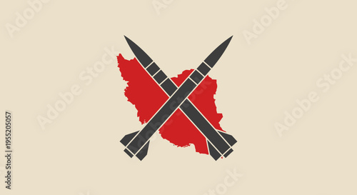 Rifles crossed over red map.