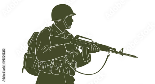 Soldier holding a rifle gun.