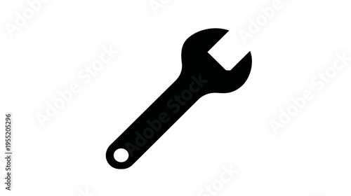 A black, stylized wrench on a white background, representing repair and tools