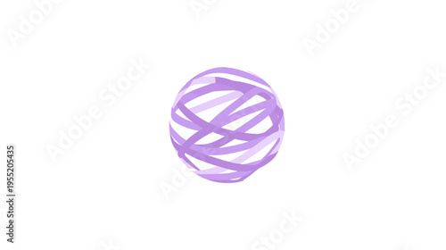 A spherical design featuring overlapping, light purple bands, set against a pristine white background
