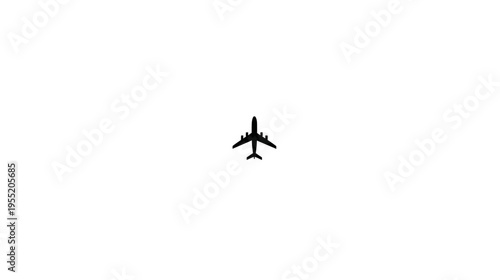 A stark white background featuring a silhouette of a commercial airplane in center