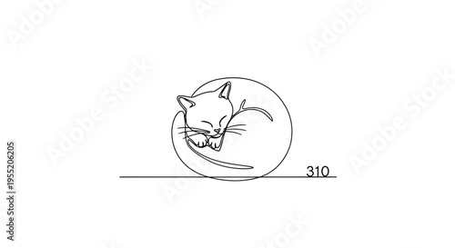 Cat Sleeping Curled Up Minimalist Line Art Illustration Isolated