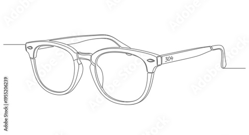 Eyeglasses Minimalist Continuous Line Art Drawing Isolated on White Background