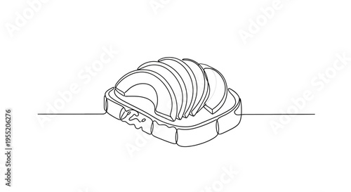 Avocado Toast Sliced Continuous Line Drawing Isolated on White