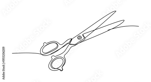 Scissors Continuous Line Art Drawing Isolated on White Background
