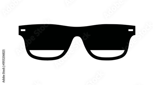 A stark, minimalist vector illustration of sunglasses, rendered in black against a white backdrop