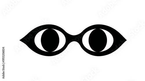 Black and white abstract graphic of a pair of stylized eyes on a white background