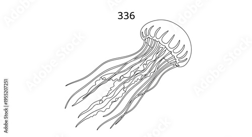 Jellyfish Line Art Illustration Isolated on White Background
