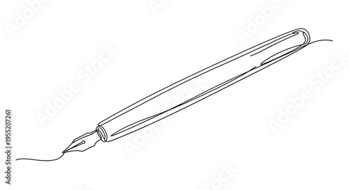 Ink Pen Writing Continuous Line Art Isolated on White Background