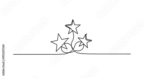 Three Stars Continuous Line Drawing Isolated on White Background