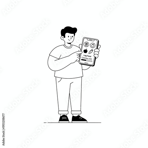 Man Holding Smartphone Showing Healthy Food App Interface.