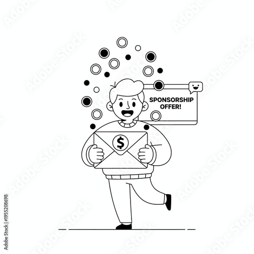 Man holding sponsorship offer letter with money symbol.
