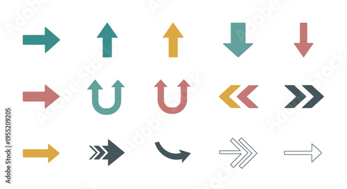 Collection of various colorful arrow icons.