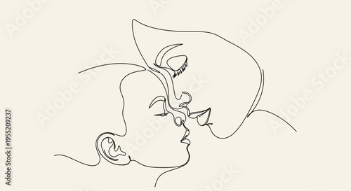 Continuous line drawing of two faces.