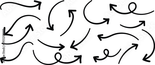 A collection of hand drawn arrows pointing in various directions on a white background