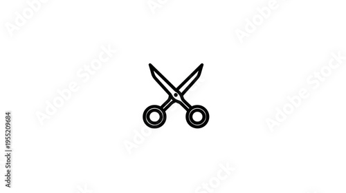 A minimalist icon of scissors rendered in bold black lines against a stark white backdrop