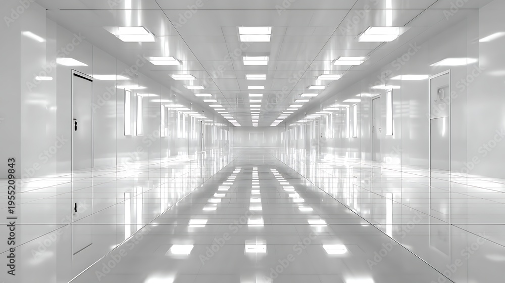 Fototapeta premium Bright Modern Corridor Clean White Hallway with Sleek Lighting