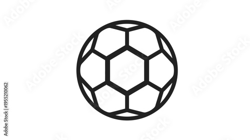 A black and white illustration of a ball made up of interconnected pentagons and hexagons