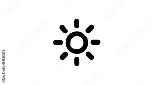 A simple black icon depicting the sun with rays on a white background