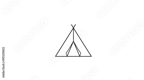 A simple, black line drawing of a teepee, set against a pristine white background