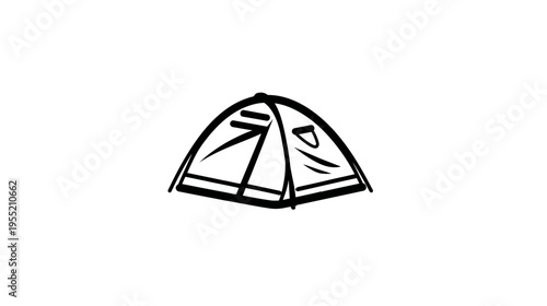 A black and white line drawing of a tent, set against a plain white background