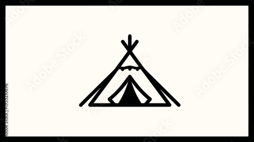 Black graphic depicting a teepee-style tent shape. White background with a black border