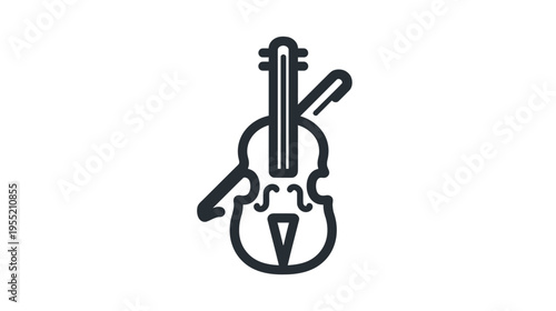 Stylized violin with bow illustration in dark blue against a clean white background