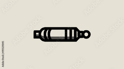 Black and white illustration of a cylindrical object with a ring-shaped handle, and two rectangular ends