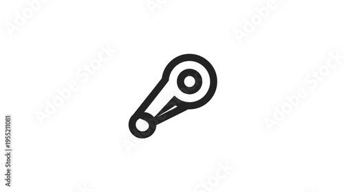 Black and white icon of a curved shape with a circle and an oblong connected to it