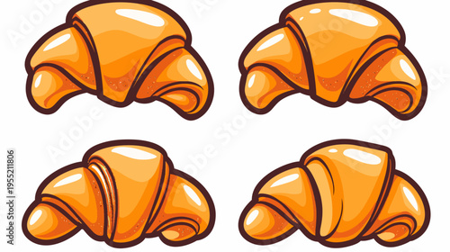 Cartoon-style illustration of four freshly baked croissants with a warm, golden crust