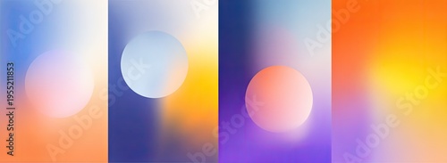 Gradient abstract art with circular light elements. Four panels of blended colors