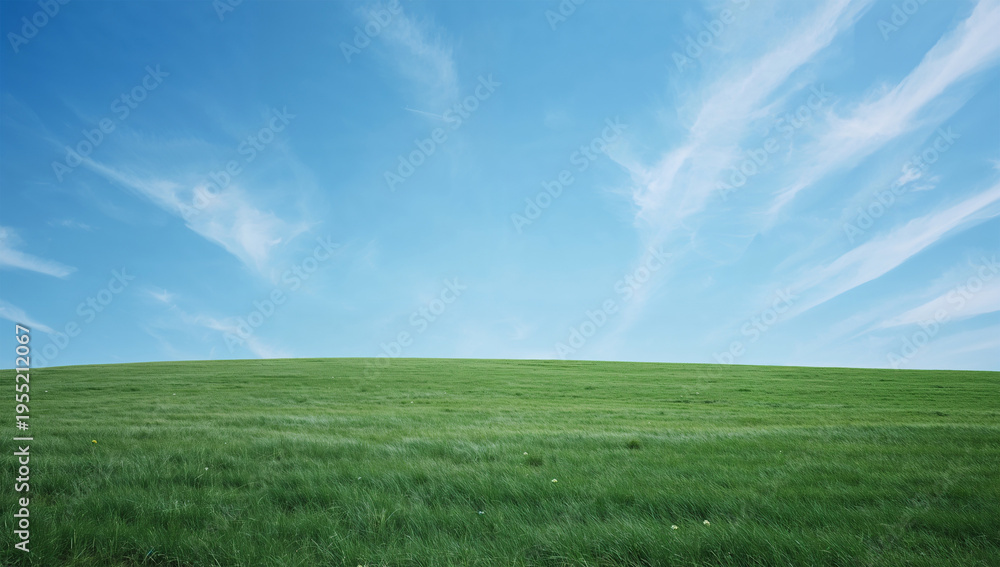 Obraz premium 日本の初夏を思わせる青空と緑の草地が広がる風景