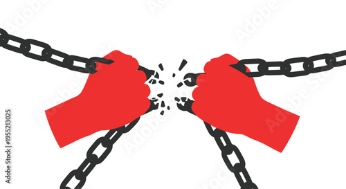 Red boxing gloves breaking chain link.