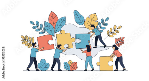 People Working Together Completing Puzzle.